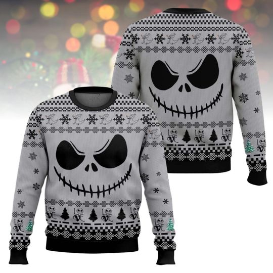 Jack Skellington Ugly Christmas Sweater, Nightmare Before Christmas Xmas Sweater, Gothic Holiday Ugly Sweater, Halloween Christmas Gift