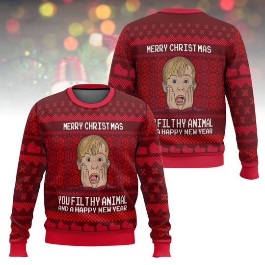 Discover Home Alone Ugly Christmas Sweater, You Filthy Animal And A Happy New Year Xmas Sweater, Movie Ugly Sweater, Holiday Christmas Gift