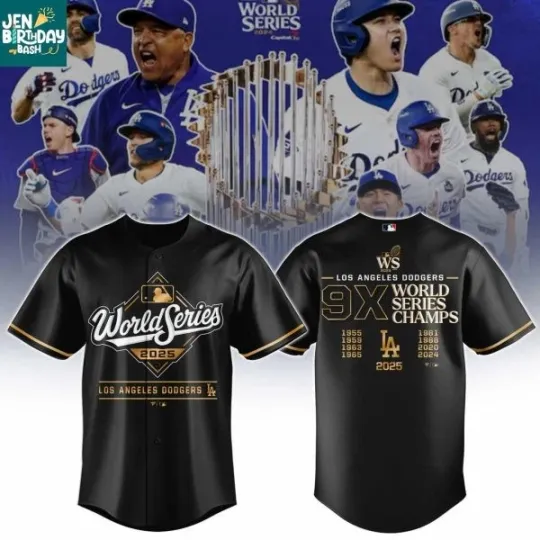 Discover Los Angeles Dodgers World Series Back2Back Black 2025 Baseball Jersey