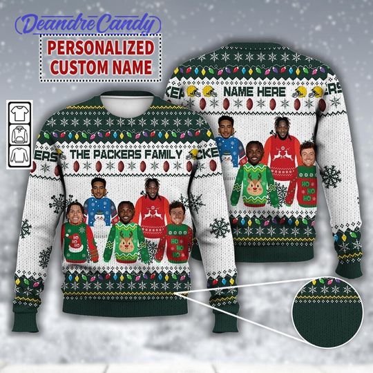 Discover Custom Name Green Bay Football Christmas Ugly Sweater, Packers Family Shirt, Jordan Love Funny Merry Xmas Gift Hoodie