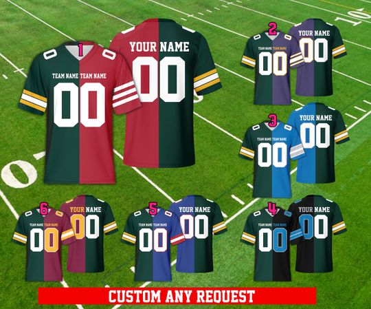 Discover Personalized Two Football Team Jersey For Kids Adult Football Fans, Custom Split American Football Jersey Game Day Outfit For Football Lover