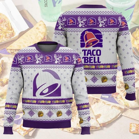Taco Bell Ugly Christmas Sweater, Funny Fast Food Holiday Sweatshirt, Retro Taco Lover Xmas Gift, Cozy Winter Outfit for Men and Women