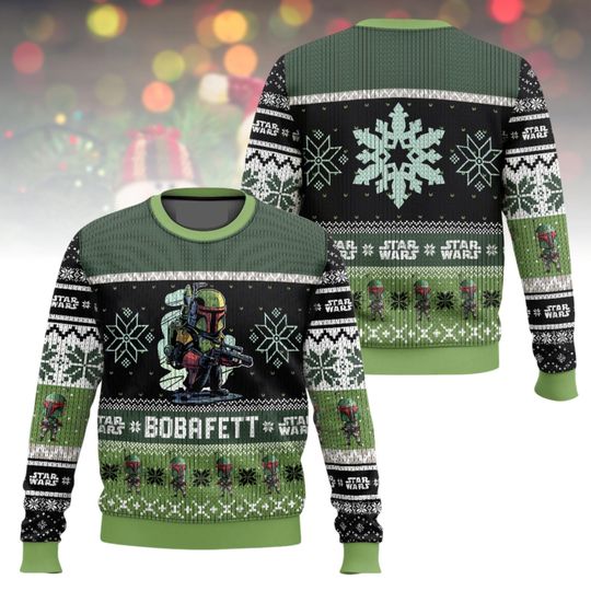 Boba Fett Star Wars Ugly Christmas Sweater, Bounty Hunter Xmas Sweater, Sci-Fi Ugly Sweater, Christmas Gift
