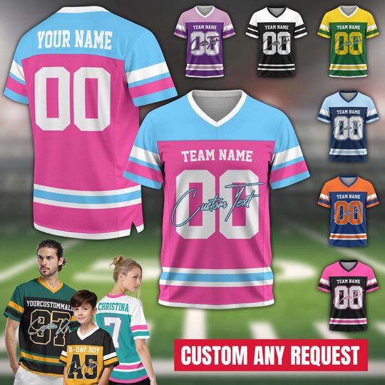 Discover Custom Name Number Jersey Football For Adult Kid Personalized Team Uniform Football Fan Tee V-neck Jersey Gifts Family Matching Jersey
