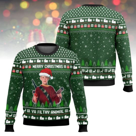 Home Alone Ugly Christmas Sweater, Merry Christmas Ya Filthy Animal Xmas Sweater, Holiday Movie Ugly Sweater, Christmas Gift
