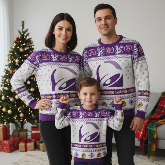 Taco Bell Christmas Sweater, Junk Food Holiday Sweater, Taco Bell Sauce Ugly Sweater, Mexican Xmas Sweater, Fast Food Ugly Sweater