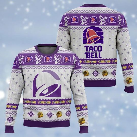 Christmas Taco Bell Ugly Sweater, Purple Fast Food Xmas Sweater, Funny Taco Bell Sweater, Foodie Holiday Gift