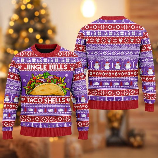 Jingle Bells Taco Shells Christmas Sweater. Merry Tacomas Christmas Sweatshirt, Taco Xmas Holiday Shirt, Christmas Gift For Men Women Kid