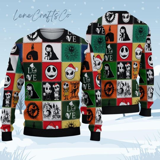 Nightmare Before Christmas Ugly Sweater, Jack and Sally Ugly Sweater, Magic Kingdom Xmas Sweater, Oogie Boogie Sweater, Disneyland Sweater