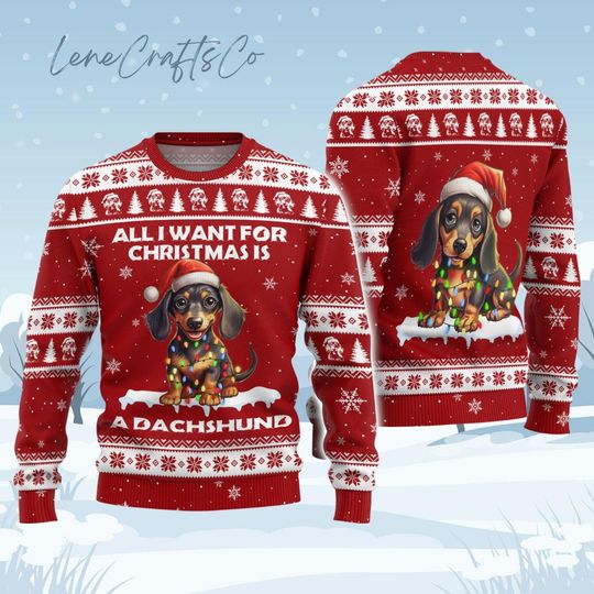 Dachshund Dog Christmas Ugly Sweater, Funny Pet Ugly Sweater, Dog Lover Holiday Sweater, Cute Dachshund Xmas Sweater, Animal Lover Sweater