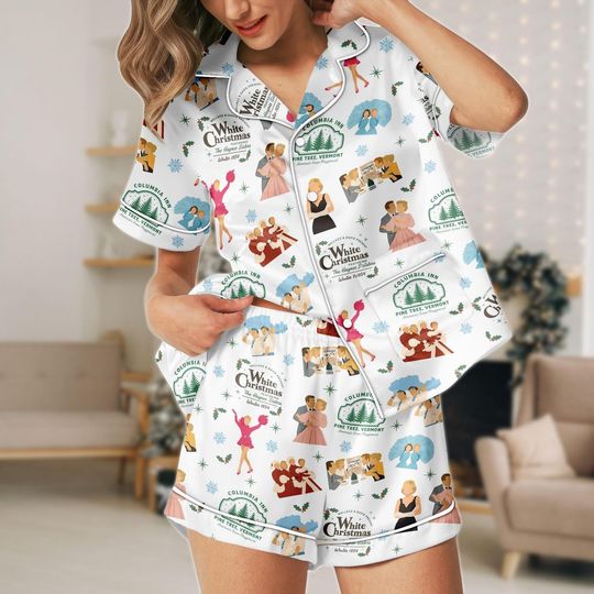 Discover White Christmas Pajamas Set with Pocket, Holiday Pajamas Set, Vintage Sleepwear, Sisters Movie Pajamas, Christmas Gift