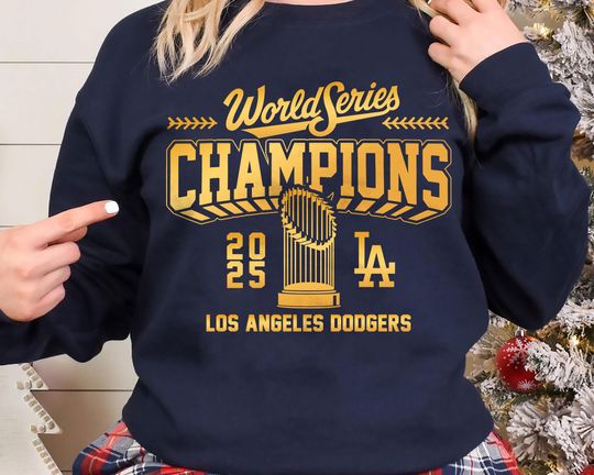 Discover 2025 LA Baseball World Series Champion Sweatshirt | Los Angeles Fan Gift | Unisex Gilded Trophy Pullover