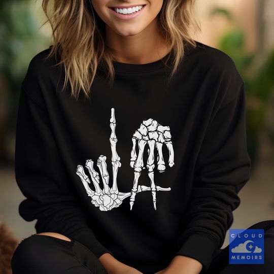 Discover Los Angeles Sweatshirt: LA Sign Bones, Skeleton Hands - Angelenos Souvenir