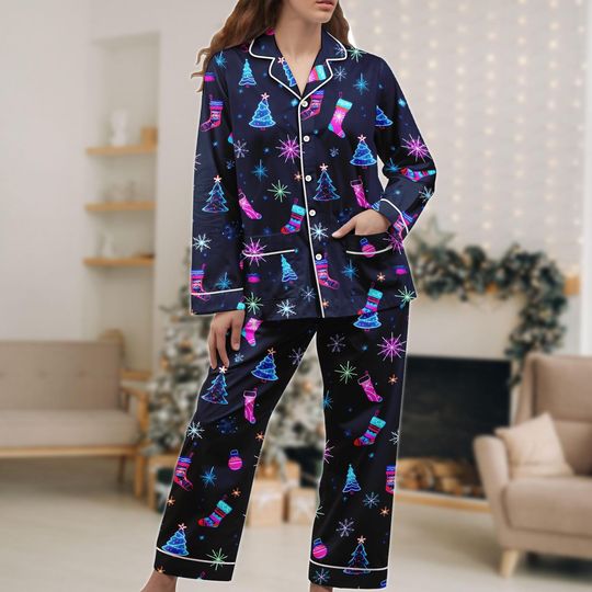 Discover Neon Holiday Christmas Pajamas, Festive Xmas Pajama Set, Colorful Matching Pajamas Set, Christmas Gift for Family