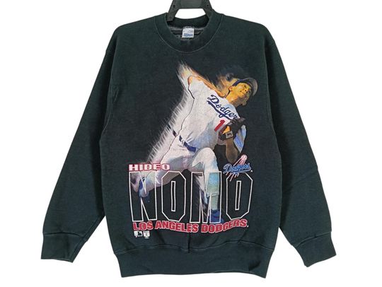 Vintage 90's Hideo Nomo Japanese Player Los Angeles Dodgers American Baseball Team Black Medium Sweatshirt/Pullover/Crewneck/Sweater/ Size M