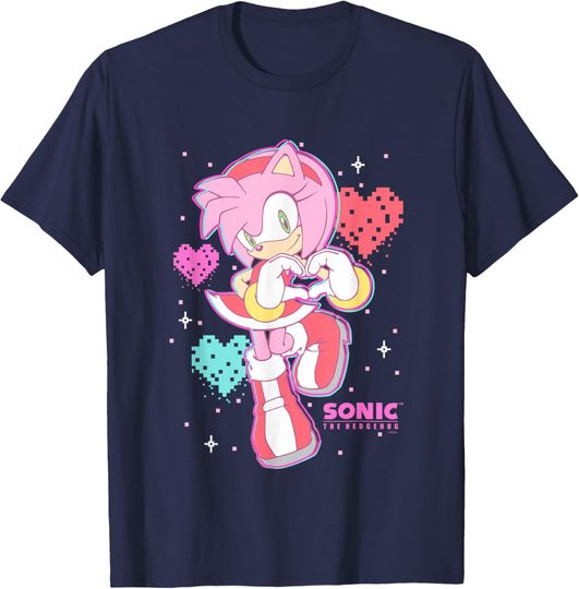 Discover Sonic The Hedgehog Valentine's Day Cute Amy Rose Retro Logo T-Shirt