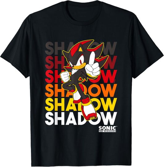 Discover Sonic The Hedgehog Shadow Stacked Text Cool Logo T-Shirt