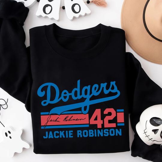 Discover Jackie Robinson 42 Signature Los Angeles Dodgers Baseball Sweatshirt: Retro Baseball Fan Gift