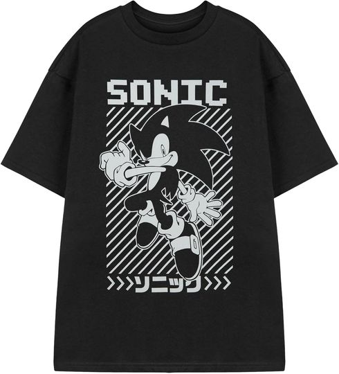 Discover Sonic The Hedgehog Mens Black T-Shirt | Short Sleeve Classic Design Graphic Tee | Retro Video Game Apparel Sega Character