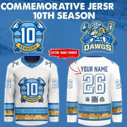 Discover Personalized Ra.il Ya.rd Da.wgs 10th Season Commemorative Hockey Shirt White