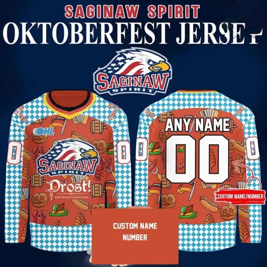Discover Personalized Saginaw Spirit 2025 Oktoberfest Warmup Hockey Shirt Fan Gear Gift