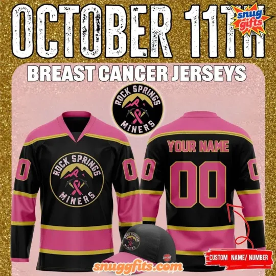 Discover Personalize Rock Springs Miners Breast Cancer Awareness Month Night Hockey Shirt