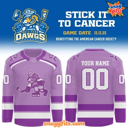 Discover Personalized Roan.oke Ra.il Ya.rd Da.wgs x Stick it to Cancer 2025 Hockey Shirt