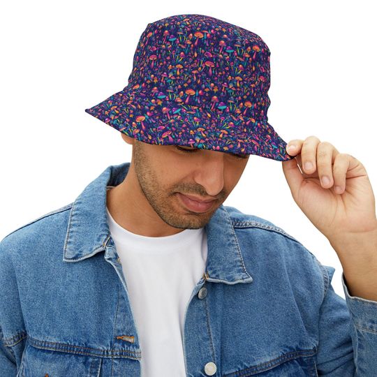 Discover Trippy Mushroom Bucket Hat, Festival Bag Hat, Rave Bag Bucket Hat, Cross Body Hip Hat, Vacation Bucket Hat