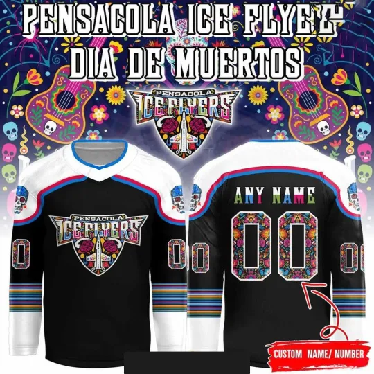 Discover Personalize Pensacola Ice Flyers Día de Muertos Hockey Shirt Men's Fan Gear Gift