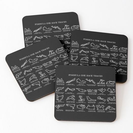 Discover F1 Race Tracks  (White Stencil-No Background) Coasters (Set of 4)