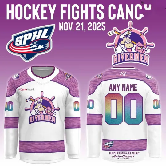 Discover Personalize Peoria Rivermen Hockey Fights Cancer Night 2025 Shirt Men's Fan Gear