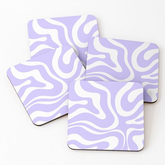 Discover Retro Modern Liquid Swirl Abstract Pattern Square in Light Purple and White Coasters (Set of 4)