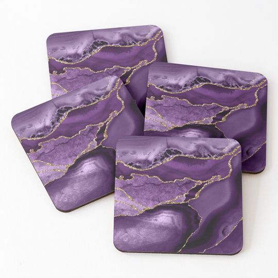 Discover Purple Faux Marble Abstract Landscapes Coasters (Set of 4)