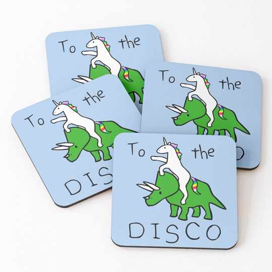 Discover To The Disco (Unicorn Riding Triceratops) Coasters (Set of 4)