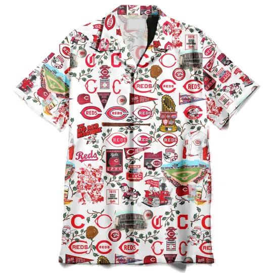Discover Cincinnati Reds Homeruns Hibiscus And Golden Memories Hawaiian Shirt