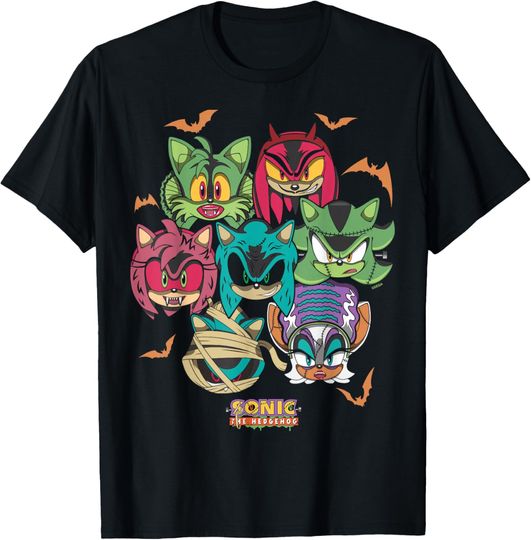 Discover Sonic The Hedgehog Halloween Creepy Monster Faces Group Shot T-Shirt