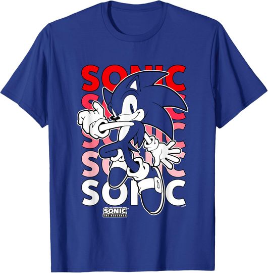 Discover Sonic The Hedgehog Stacked Repeating Name Retro Shot T-Shirt