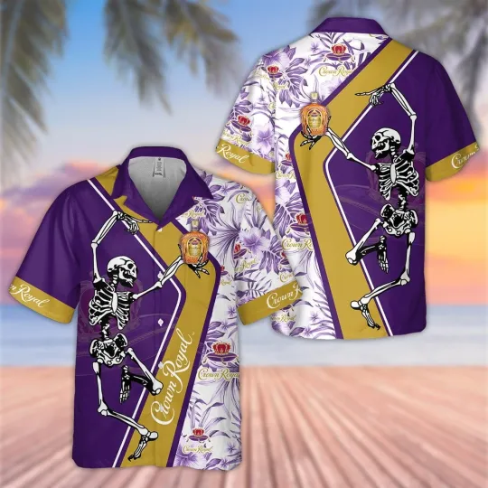 Discover Crown Royal Happy Skeleton Aloha Summer Beach Hawaiian Shirt