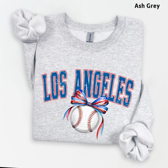 Discover Los Angeles Baseball bow sweatshirt, LA baseball fan gift, Los Angeles baseball toddler shirt, Los Angeles kids shirt, LA game day shirt