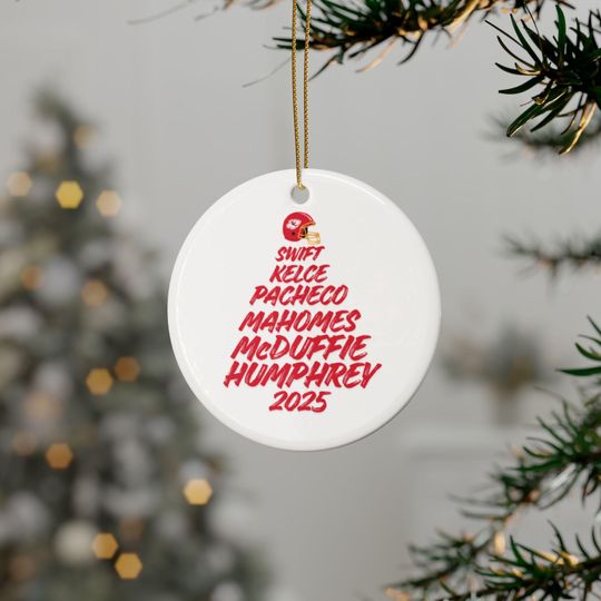 Discover KC Chiefs Ceramic Ornament: Swift, Kelce, Mahomes - Holiday Keepsake