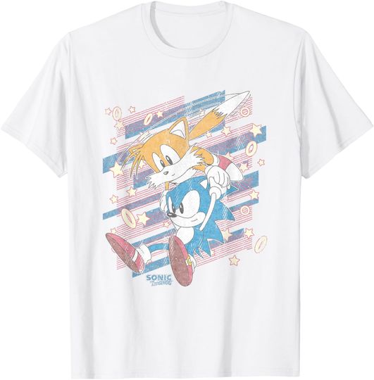 Discover Sonic The Hedgehog Sonic & Tails Americana Distressed Logo T-Shirt