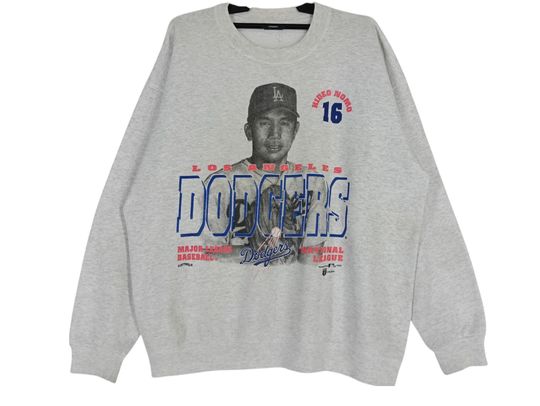 Discover Vintage 90's Hideo Nomo Los Angeles Baseball XLarge Gray Sweatshirt Dodgers Major League Baseball Pullover/Crewneck/Sweater/Size XL