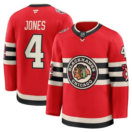 Jones Red Chicago Blackhawk Hockey Jersey
