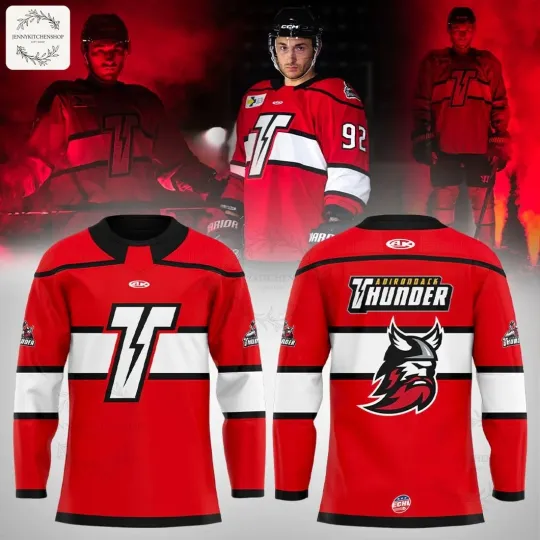 Discover Adirondack *Thunder The New Third 2025 Red Hockey Jersey Size S-5XL