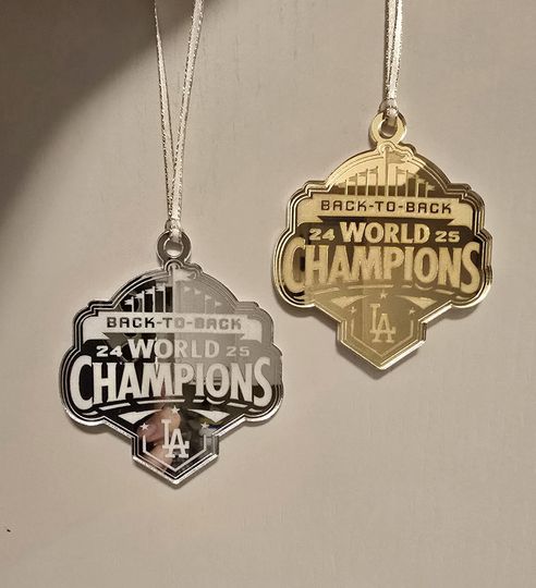 Dodgers Back-to-Back World Series Champs Ornament available in Sliver Mirror and Gold Mirror