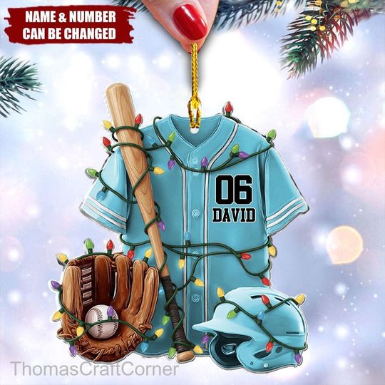 Discover Baseball Ornament, Personalized Baseball Uniform and Helmet Acrylic Christmas Ornament, Custom Baseball Player Ornament, Baseball Team Gift