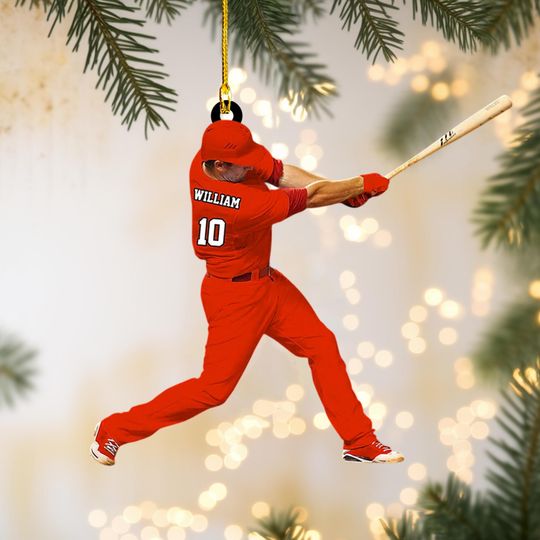 Discover Baseball Player Christmas Ornament Personalized Acrylic Batter Design Custom Name Number Gift for Athletes Coaches Holiday Keepsake Decor