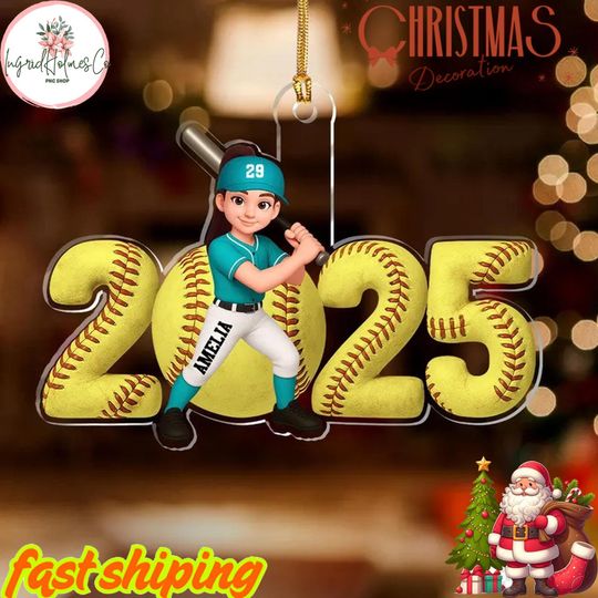 Discover Personalized 2025 Baseball Player Christmas Ornament, Custom Softball Acrylic Ornament, Gift for Sport Lovers, Baseball Ornament