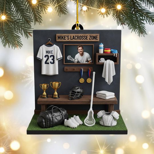 Discover Lacrosse Player Christmas Ornament Personalized Locker Room Acrylic Ornament with Custom Name & Number 2025