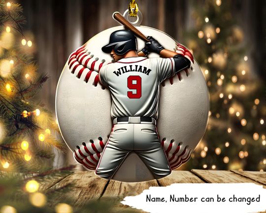 Discover Personalized Baseball Ornament, 3D Effect Retro Vintage Baseball Player Acrylic Ornament, Sport Team Gift for Son, Baseball Mom Dad Keepsake